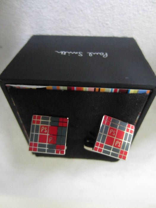 Paul Smith Boxed Cufflinks Red and Grey PS  Square Design