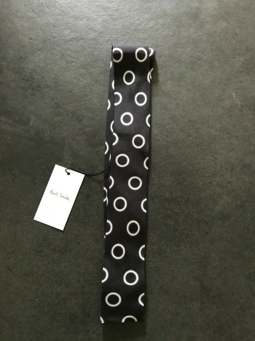 PAUL SMITH Silk Tie Square Cut Tie White Circle Print 5 cm