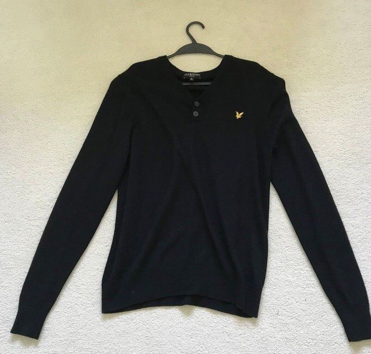 LYLE & SCOTT Y neck button SWEATER WOOL ORIGINAL PREMIUM size XL