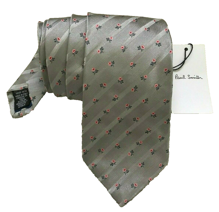 PAUL SMITH Silk TIE Grey with floral detail Polka Lining  8cm