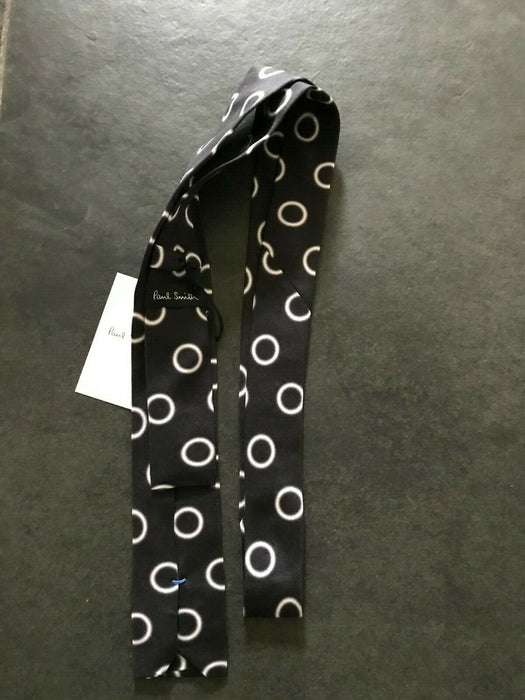 PAUL SMITH Silk Tie Square Cut Tie White Circle Print 5 cm