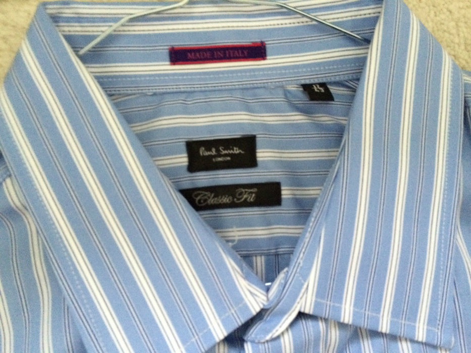 Paul Smith Shirt LONDON LS Classic Fit Blue Stripe Shirt Size 16.5 /42 p2p 22.5"