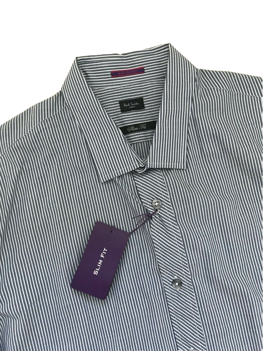 Paul Smith Shirt LONDON LS Shirt grey stripe Size 16.5 / 42  p2p 22" SLIM  fit