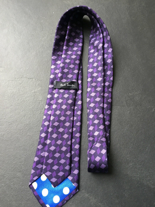 PAUL SMITH Silk TIE Purple  Patterned - Polka Lining - 9cm