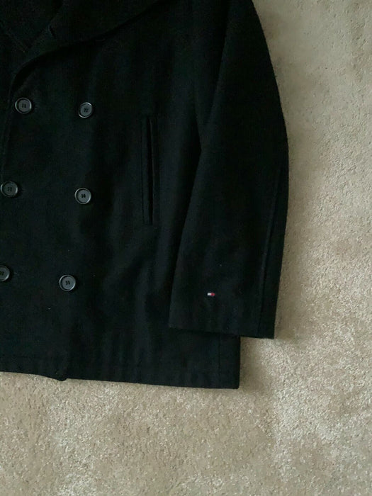 Tommy Hilfiger Men Pea Coat Casual Business Formal Wool Blend BLACK size 50/ L