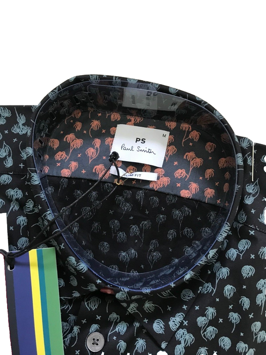 Paul Smith Shirt Blue Palm Tree PS Slim Fit  Long Sleeve