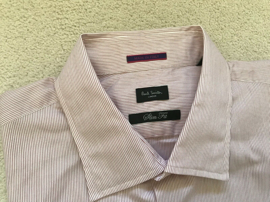 Paul Smith Shirt LONDON LS Shirt fine red stripe 17 / 43 SLIM fit  p2p 22.5"