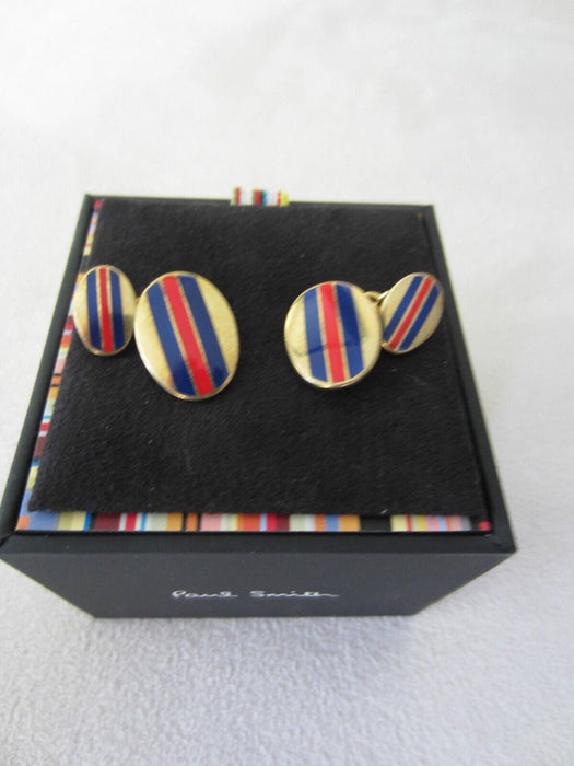 Paul Smith Cufflinks REPP Stripe 925 STERLING SILVER Oval Chain  Red & Blue