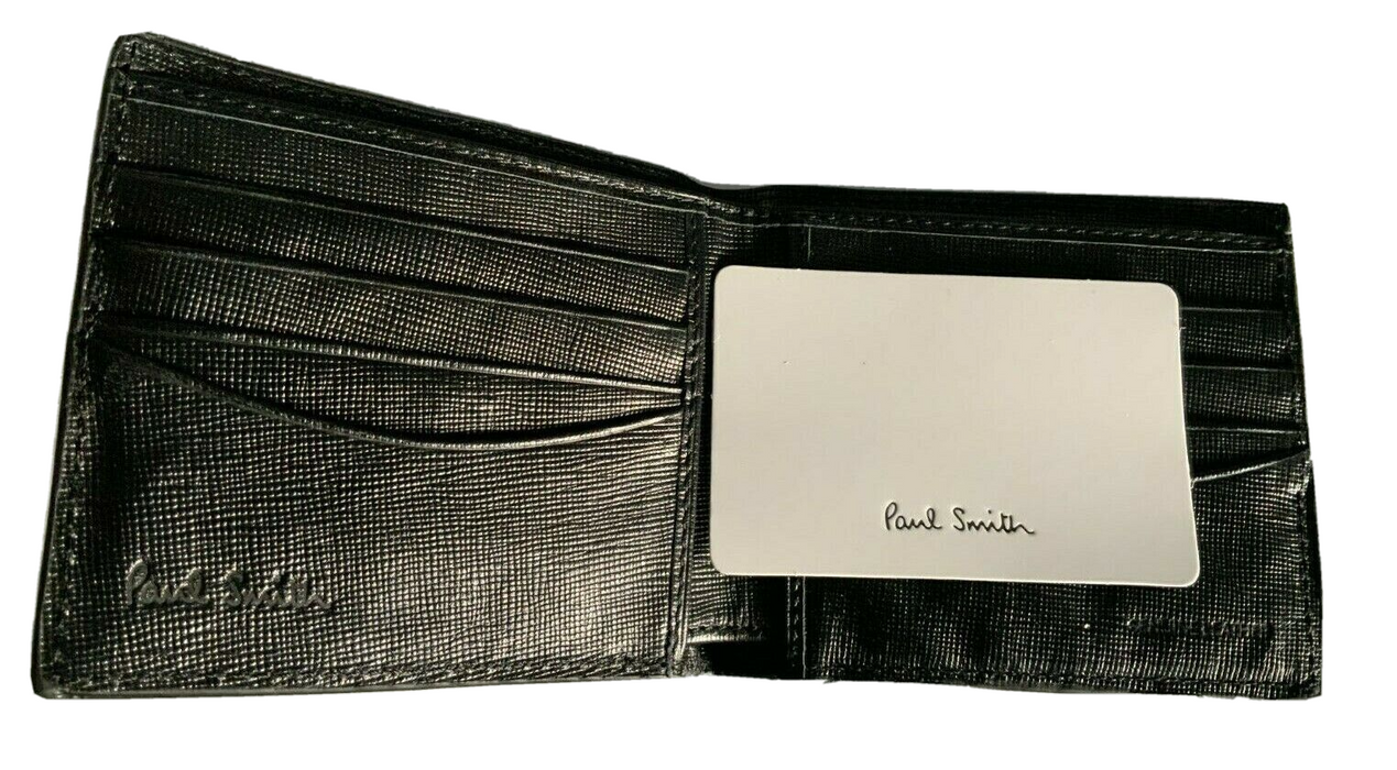 Paul Smith Wallet  Black Leather 8 Credit Card Billfold