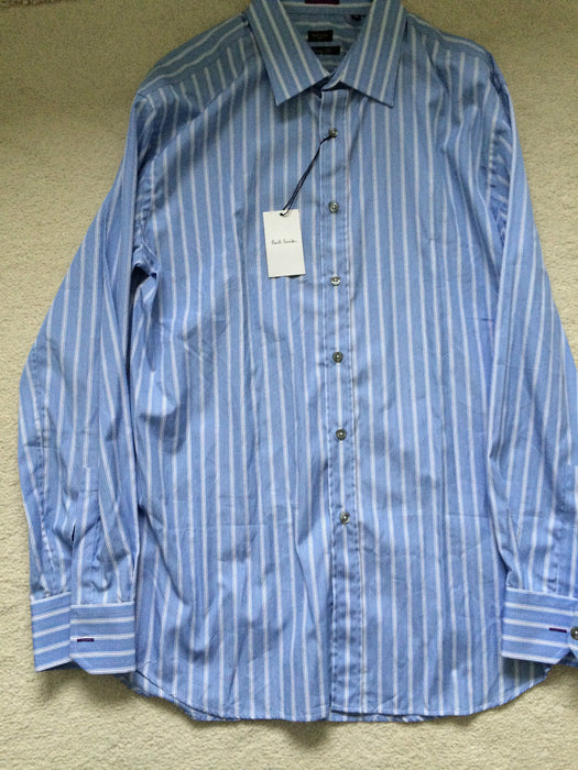 Paul Smith Shirt LONDON LS Classic Fit Blue Stripe Shirt Size 16.5 /42 p2p 22.5"