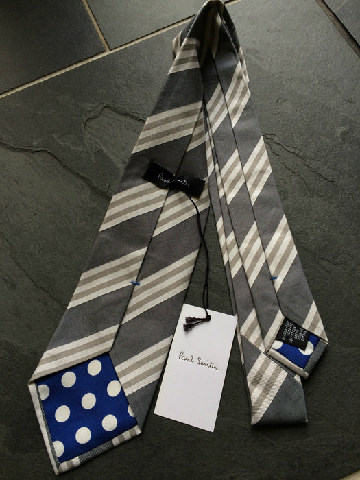 PAUL SMITH 60% Silk 40% Cotton TIE Grey  Stripe