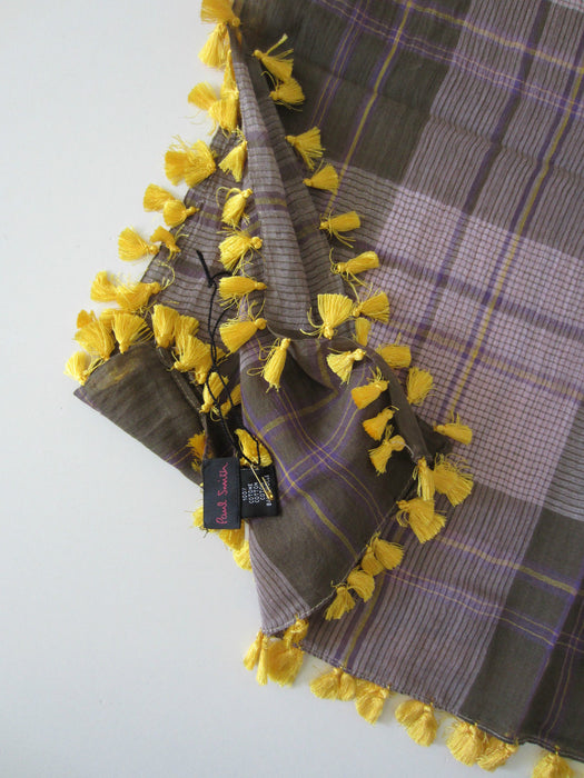 Paul Smith  scarf  100x100cm square, yellow tassles - BNWT