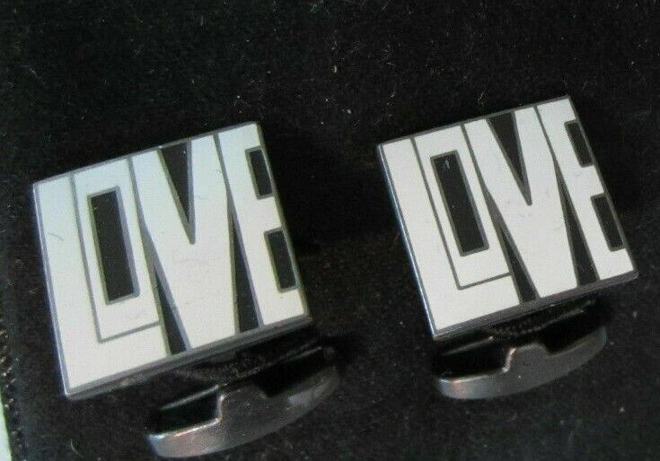 Paul Smith Cufflinks "LOVE" in white lettering on black background Cufflinks