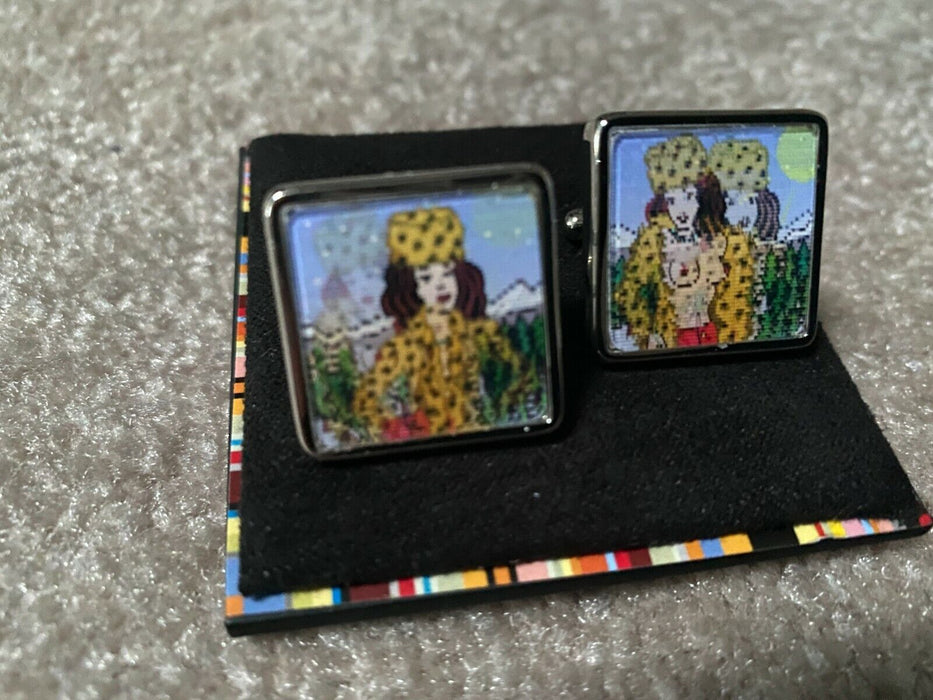 Paul Smith Cufflinks  "NAKED LADY LEOPARD " White Palladium RETRO LENTICULAR