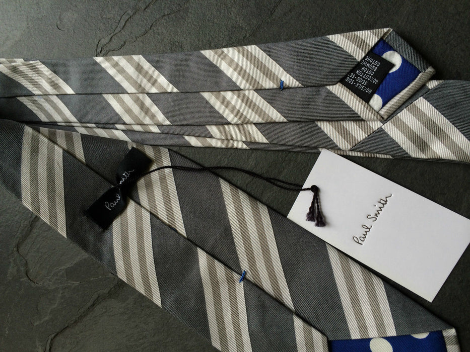 PAUL SMITH 60% Silk 40% Cotton TIE Grey  Stripe