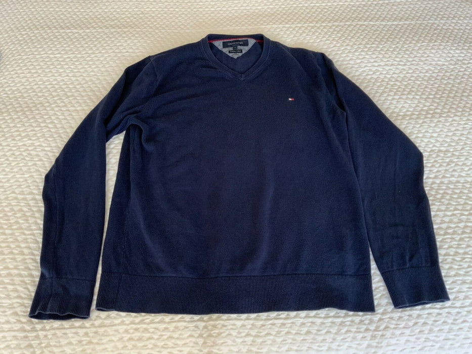 Mens Hilfiger Sweater Navy V neck Size XL