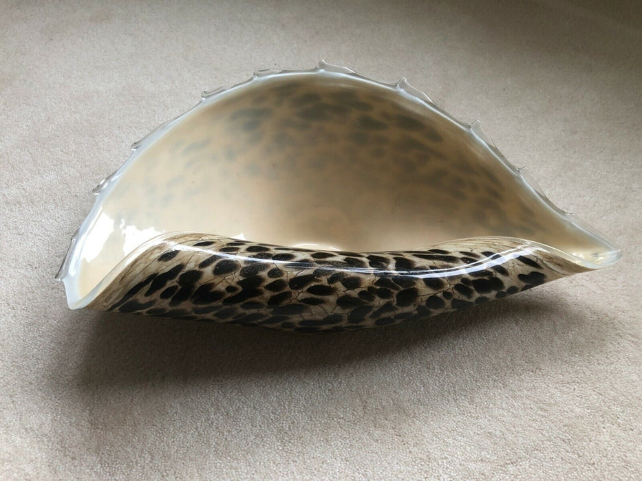 Glass SHELL ORNAMENT Collectable Brown Leopard spots.