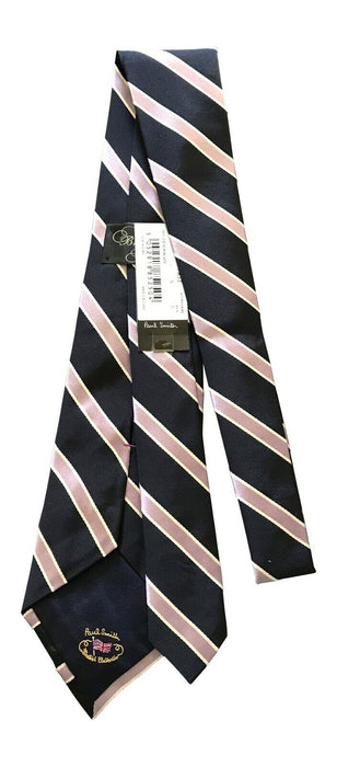 PAUL SMITH  TIE British Collection Navy with Lilac stripe  9cm width silk