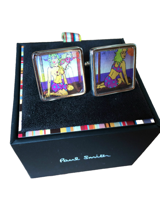 Paul Smith Retro White Palladium Cufflinks Naked Lady Desert Island Lenticular