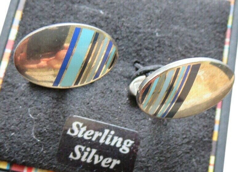 Paul Smith Cufflinks Sterling Silver Oval Multi Diagonal Stripe Cufflinks