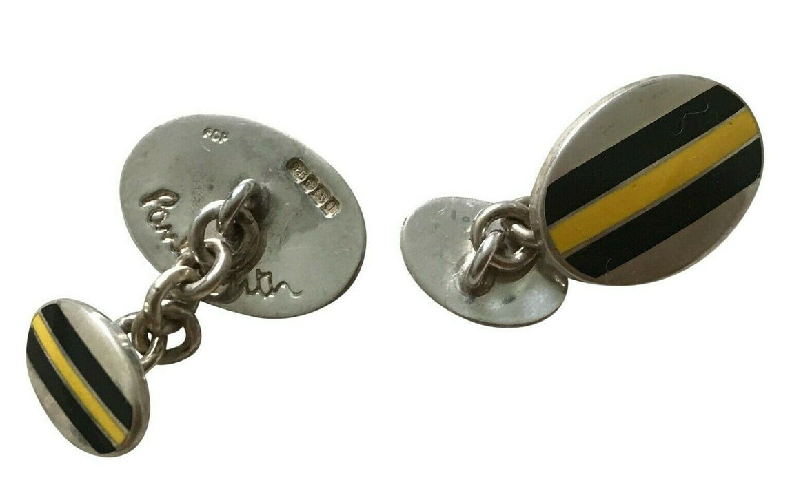 Paul Smith  Cufflinks REPP Stripe 925 STERLING SILVER Oval Chain  Gold & Green