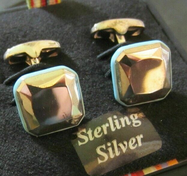 Sterling Silver Cufflinks Blue Ceramic Edge Paul Smith