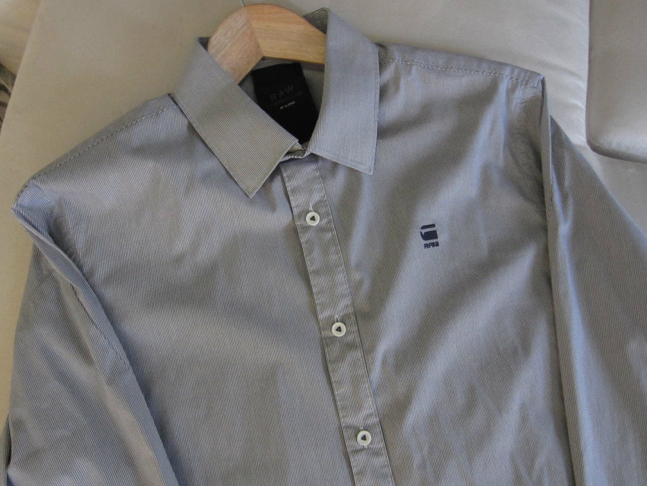 Mens G-Star Shirt | Tailor Shirt L/S RAW Blue/white feint stripe