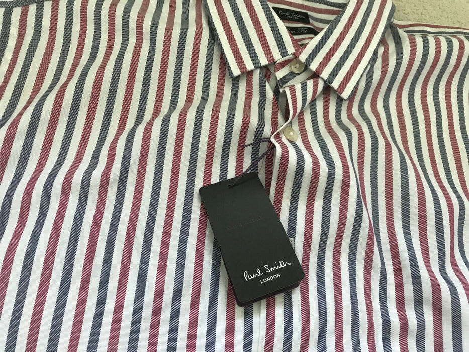 Paul Smith Shirt LONDON LS stripe with cuff detail 17/ 43  SLIM fit  p2p 22.5"