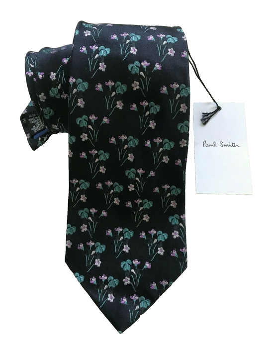 PAUL SMITH Silk TIE Dark Purple with floral detail 9cm width