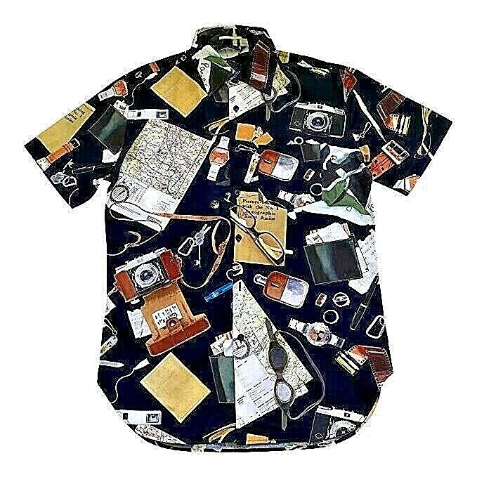 Paul Smith Holiday Shirt PS Navy Short Sleeve Travel Map Holiday Shirt