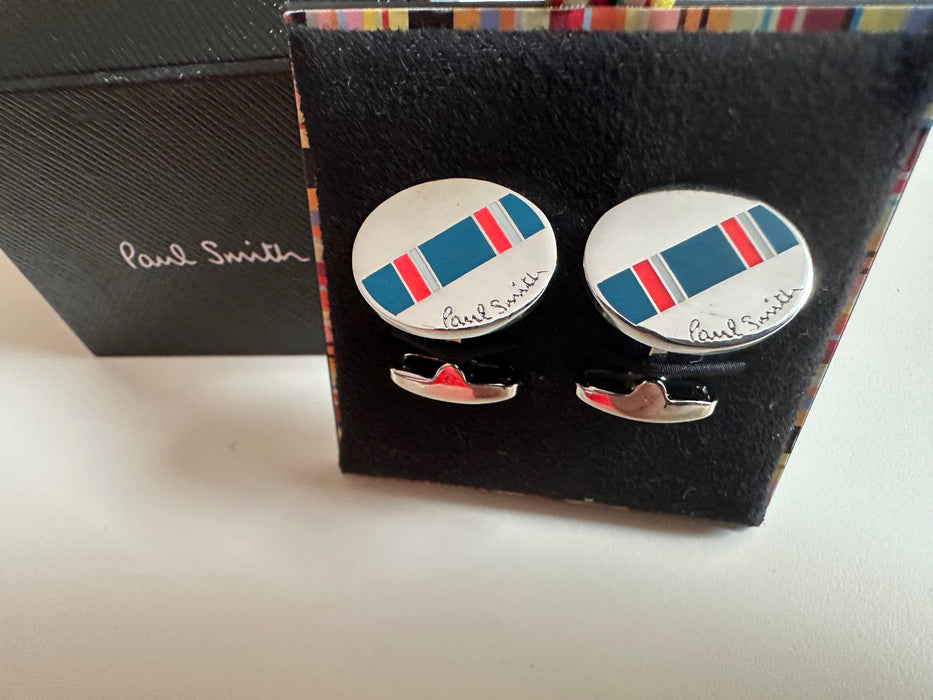 Paul Smith Silver Cufflinks Blue slant stripe Cufflinks