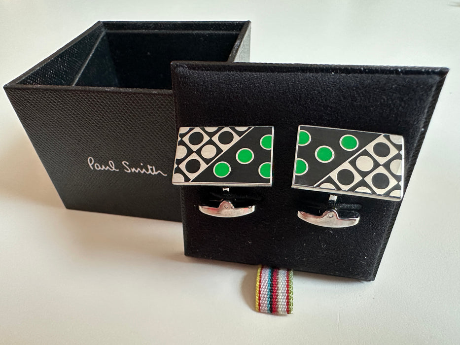 Paul Smith Cufflinks Green Blue Silver Dots