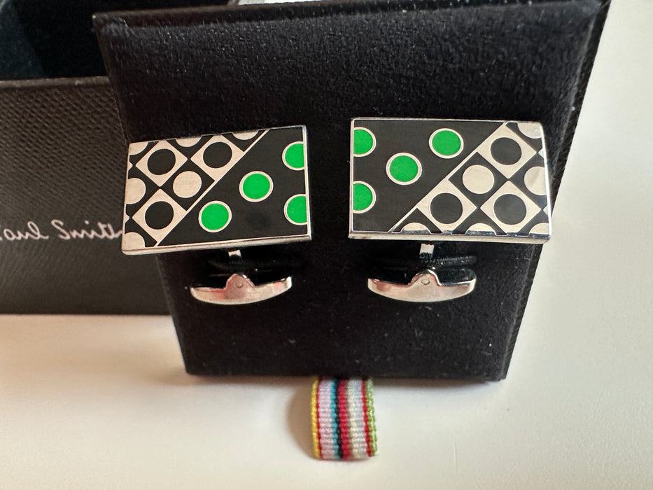 Paul Smith Cufflinks Green Blue Silver Dots