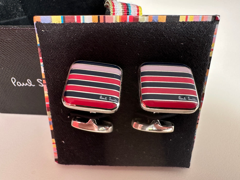 Paul Smith Cufflinks Red  blue pink horizontal stripe Cufflinks