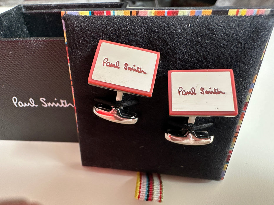 Paul Smith Cufflinks Oblong Mirror Face Orange ceramic edging