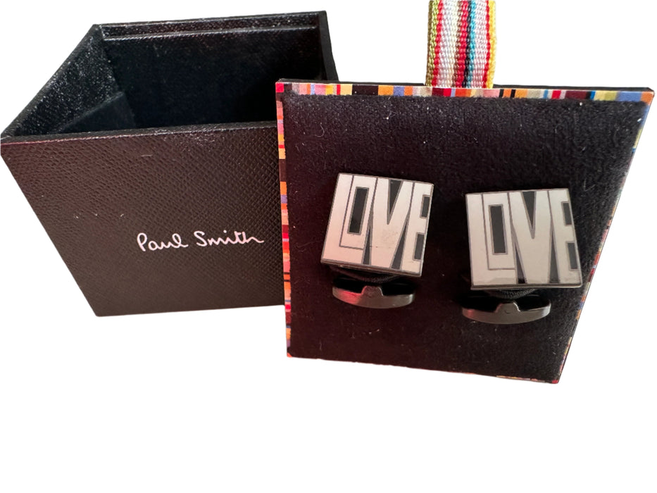 Paul Smith Cufflinks "LOVE" in white lettering on black background Cufflinks