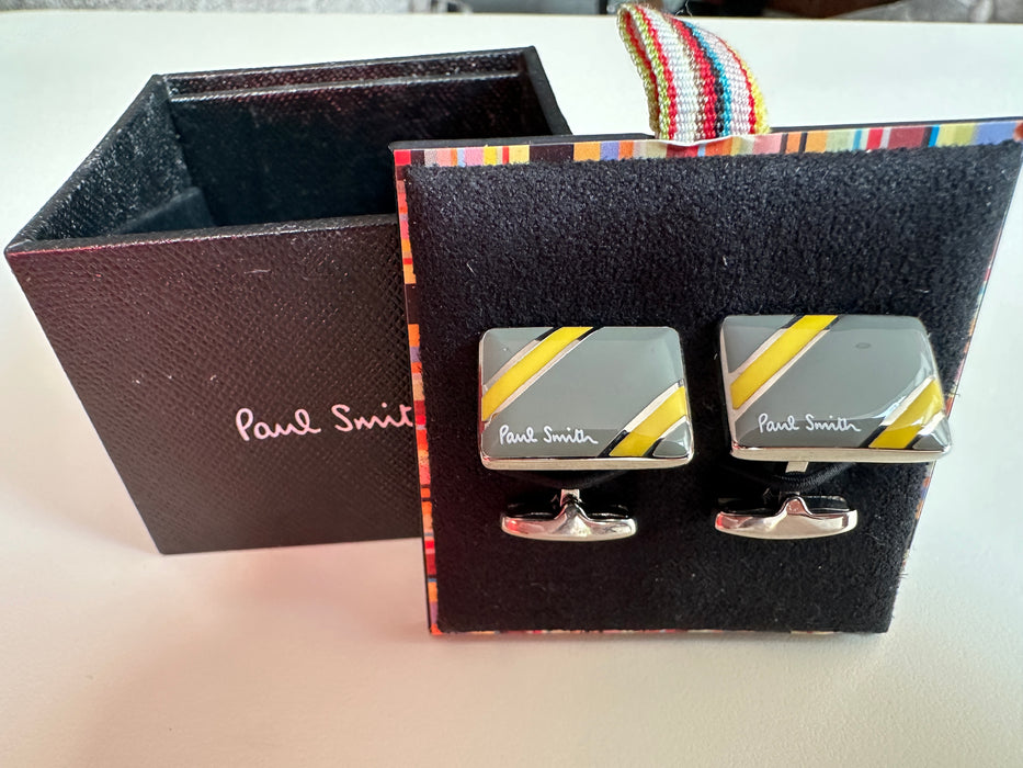 TWO STRIPE Enamel Cufflinks grey yellow Paul Smith