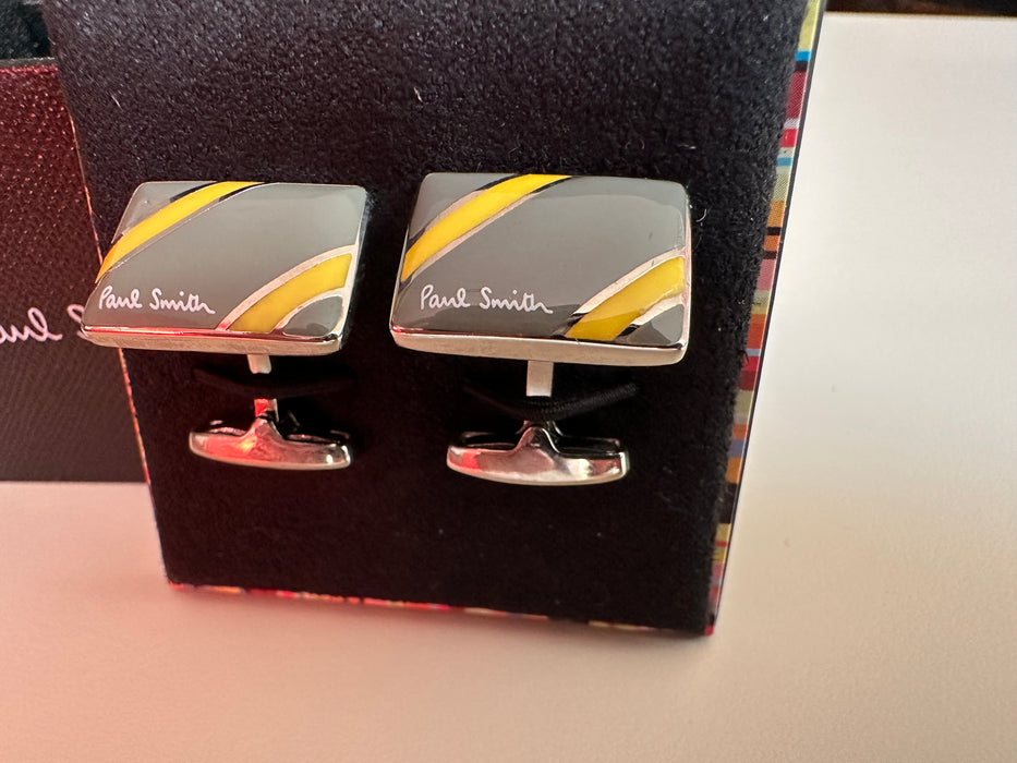 TWO STRIPE Enamel Cufflinks grey yellow Paul Smith