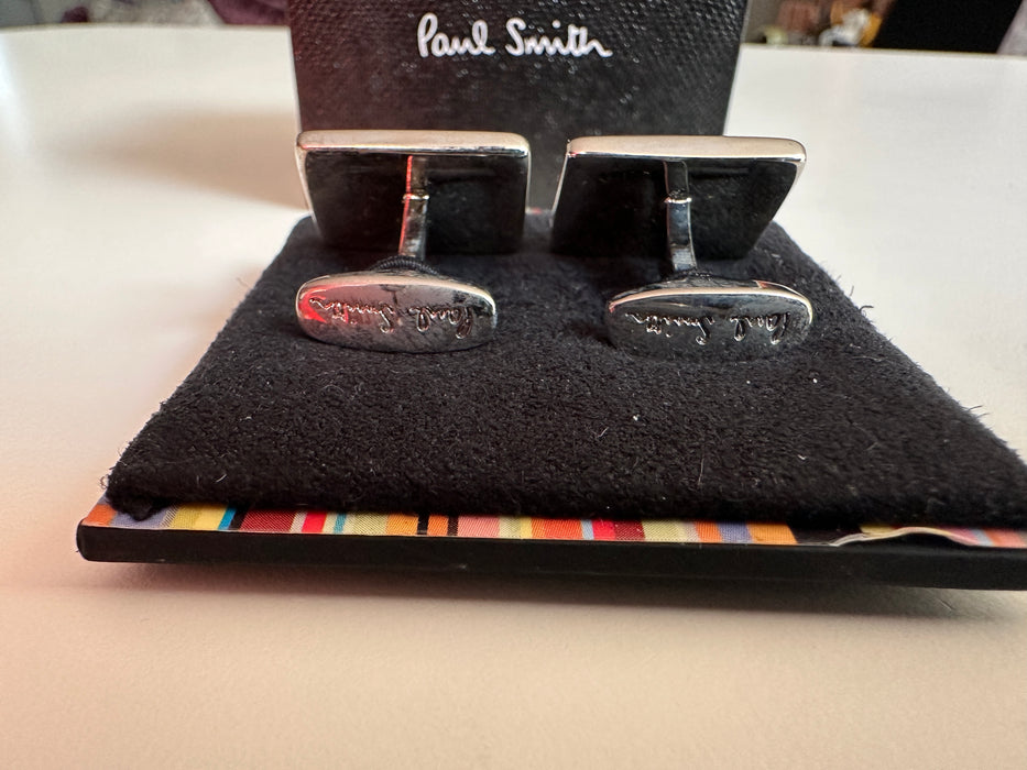 TWO STRIPE Enamel Cufflinks grey yellow Paul Smith