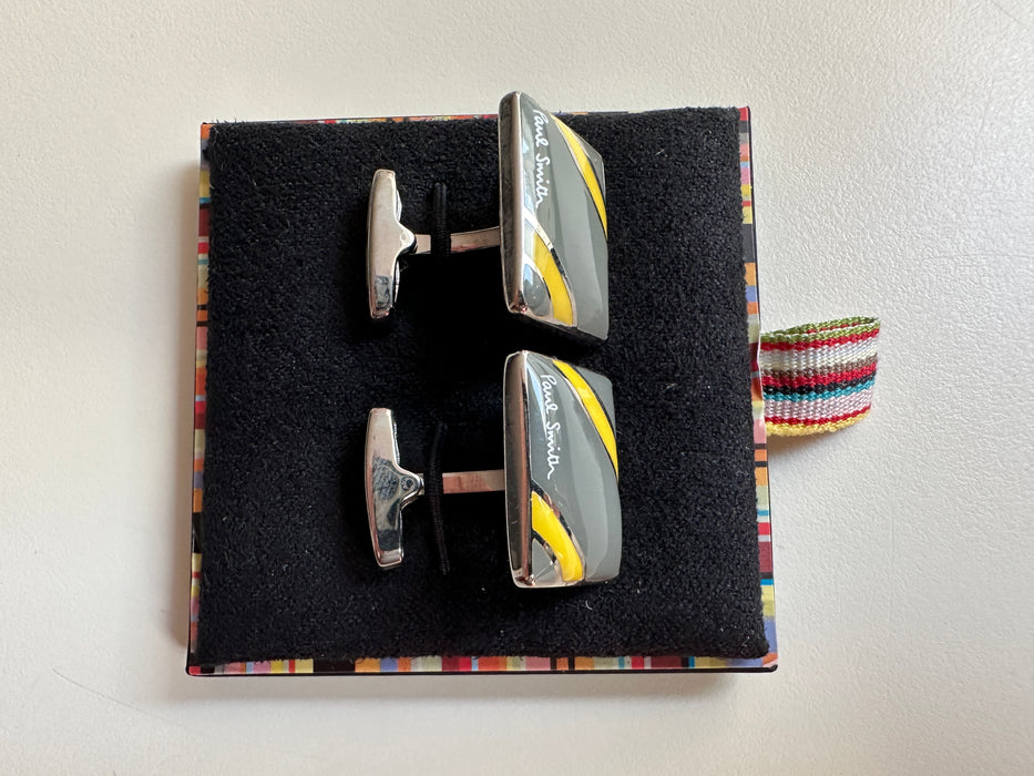 TWO STRIPE Enamel Cufflinks grey yellow Paul Smith