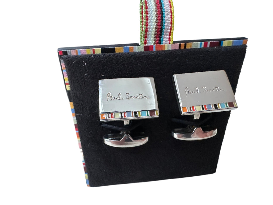 Paul Smith Cufflinks Hallmarked Sterling Silver Multi Stripe Edge