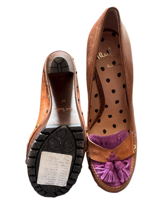 Paul Smith Ladies Tan Heeled Shoes – Elegant Leather Design - Premium Leather & Purple Suede Power!