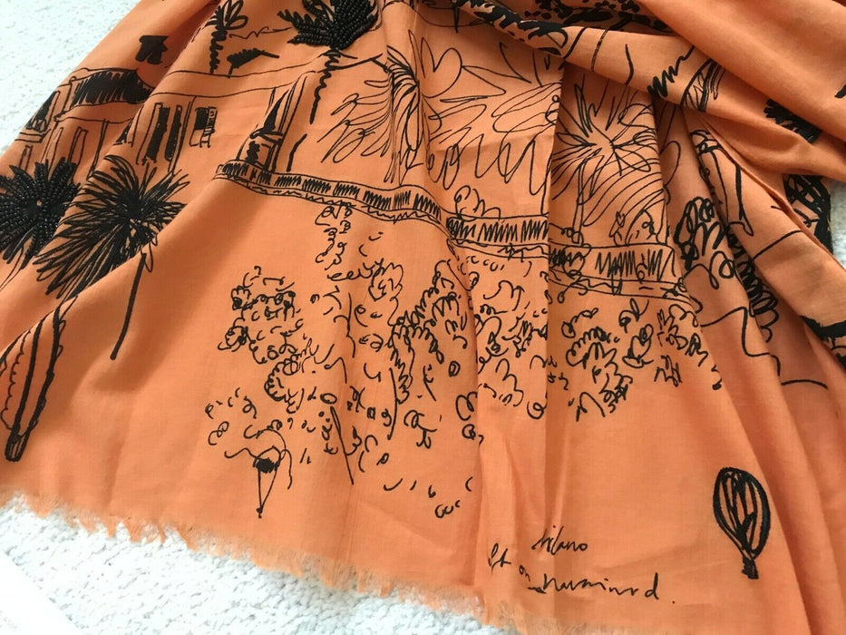 Paul Smith Scarf Orange Milano JOURNAL Scarf  185 x 72 cm