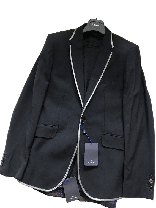 Paul Smith Suit  "PS" Black 1 button Single Breasted Evening Suit Size 38 / 48