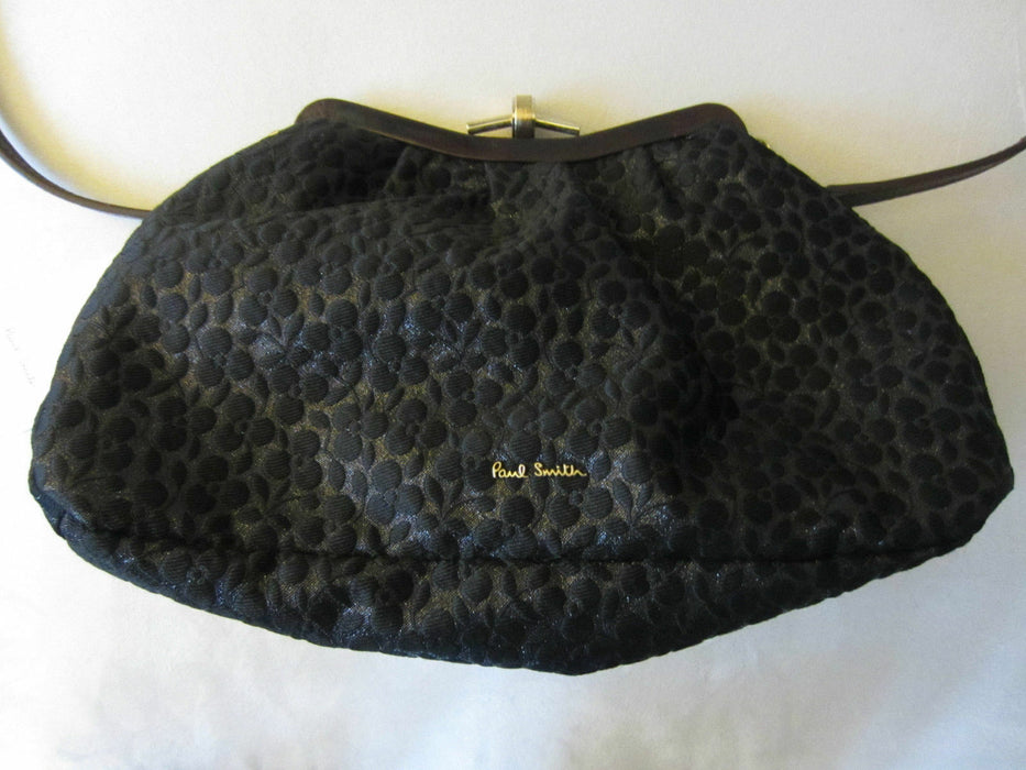 Paul Smith Black Textured Pattern Shoulder Bag Elegant Vintage Design Puffy Bag