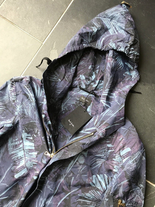 Paul Smith Hooded Coat Indigo 'Acid Jungle' Print Buggy Lined Parka Size S