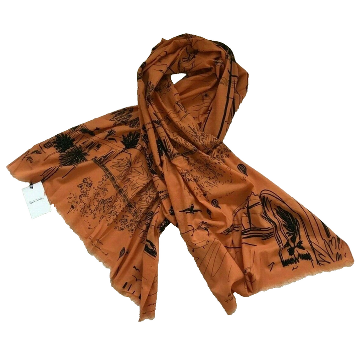 Paul Smith Scarf Orange Milano JOURNAL Scarf  185 x 72 cm