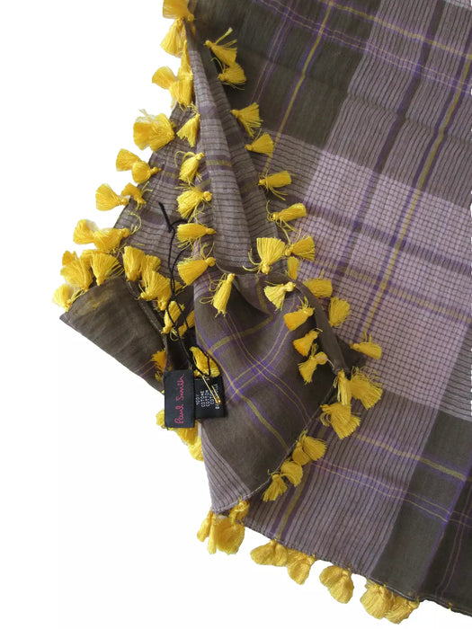 Paul Smith  scarf  100x100cm square, yellow tassles - BNWT